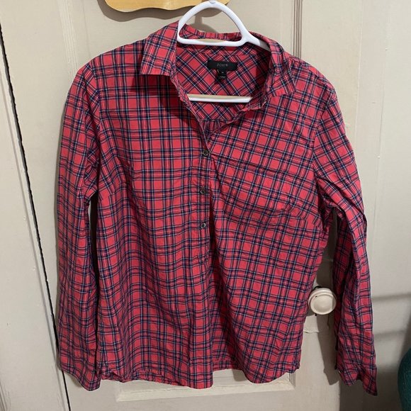 J. crew plaid quarter button up top - Picture 1 of 3